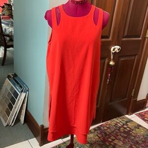 Carolina Belle  dress  tangerine orange A-line 2 layer top/side slits sleeveless